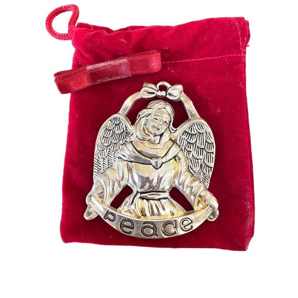 Gorham Peace Angel And Santa Claus With List Silver Plate Ornament Set Of 2 - Picture 4 of 6